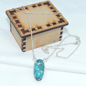 Turquoise Silver Pendant Chain Adjustable Neckalce, Luxury Gifts For her